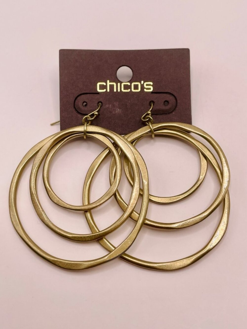 New Chico's Multi-Hoop Gold-Tone Statement Dangle Earrings Lightweight -96B